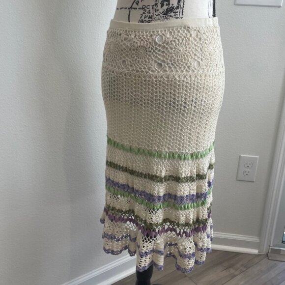CYNTHIA STEFFE CROCHET SKIRT SZ S BOHEMIAN COTTON TAN LILAC GREEN VERSATILE CHIC - Picture 16 of 16
